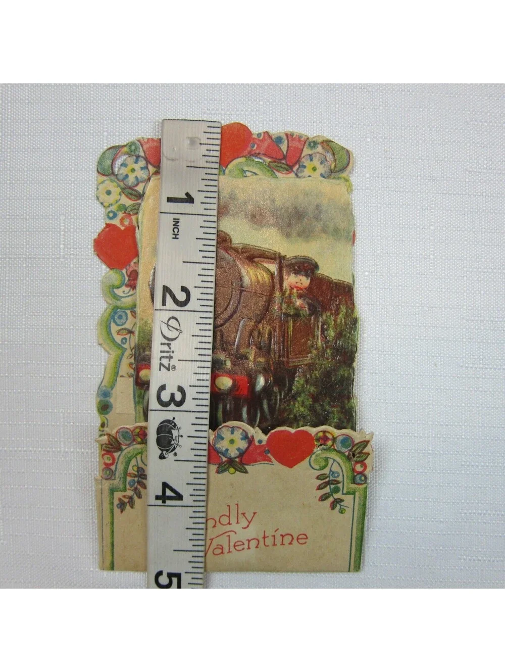 Vintage Valentine Pull Down Die Cut Boy Train Conductor Standup Germany 1920-30s